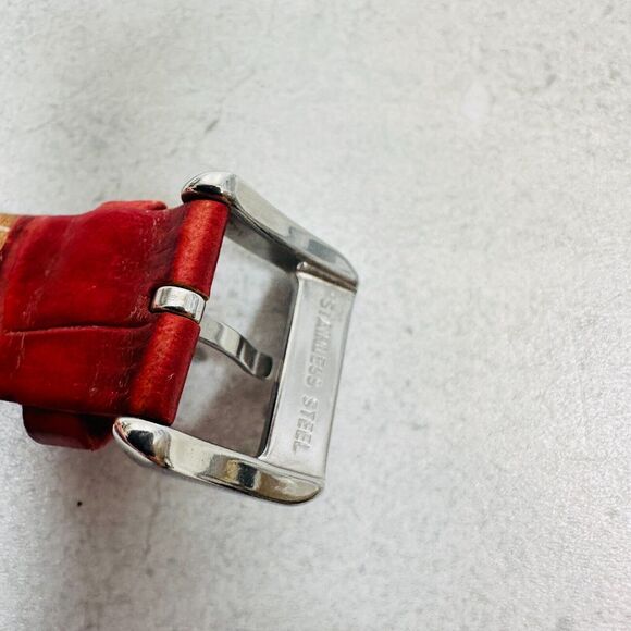 Lacoste Watch Womens 24mm Silver Tone Red Leather Strap New Battery FLAWED READ - Picture 8 of 11